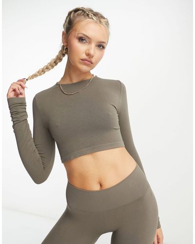 Pull&Bear Long Sleeve Second Skin Top Co-ord - Grey