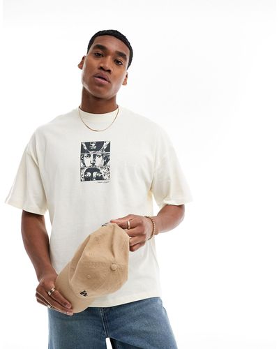 SELECTED Oversized T-shirt With Statue Chest Print - Natural
