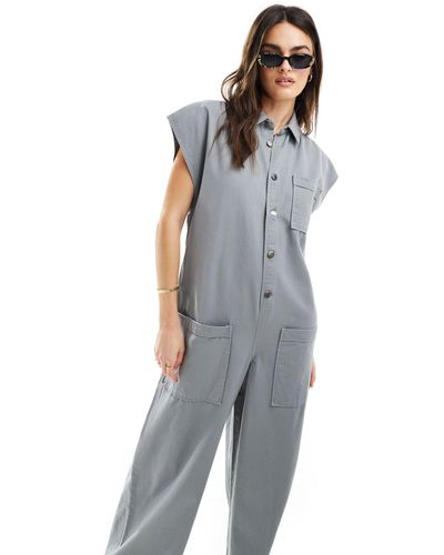 ASOS Grown On Sleeve Boiler Suit With Dropped Pockets - Blue