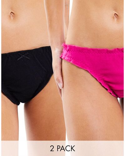 New Look 2 Pack Lettuce Edge Lace Lingerie Thongs - Pink