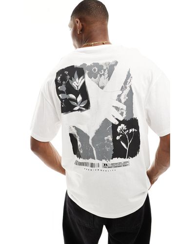 Jack & Jones T-shirt oversize avec imprimé fleur noir et au dos - Blanc