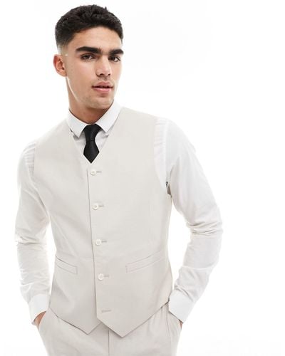 ASOS Slim Suit Waistcoat With Linen - White