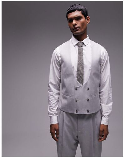 TOPMAN Slim Linen Waistcoat - Gray