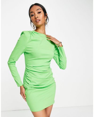 ASOS Long Sleeve Structured Mini Dress With Pleat Detail - Green