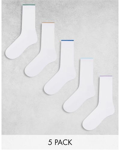 ASOS Confezione da 5 calze bianche con bordo a contrasto - Bianco