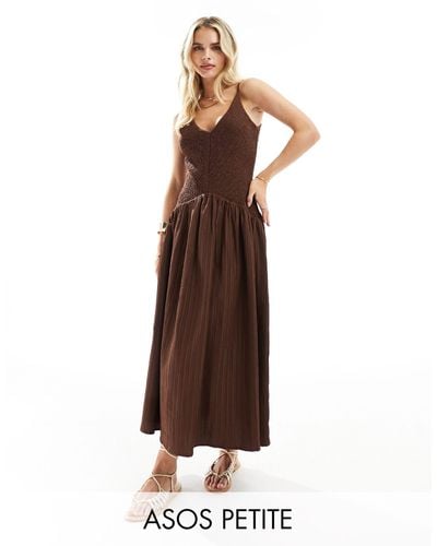 ASOS Asos Design Petite Full Skirt Midi Crinkle Sundress - Brown