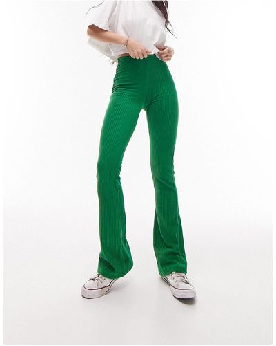 TOPSHOP Stretchy Velvet Cord Flared Trouser - Green