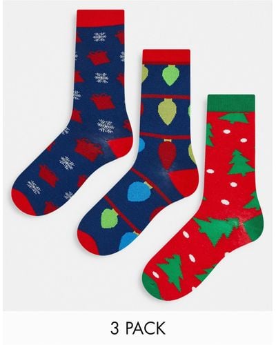 Brave Soul Christmas 3 Pack Tree Socks - Blue