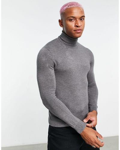 Bershka Fine Knit Roll Neck Sweater - Gray