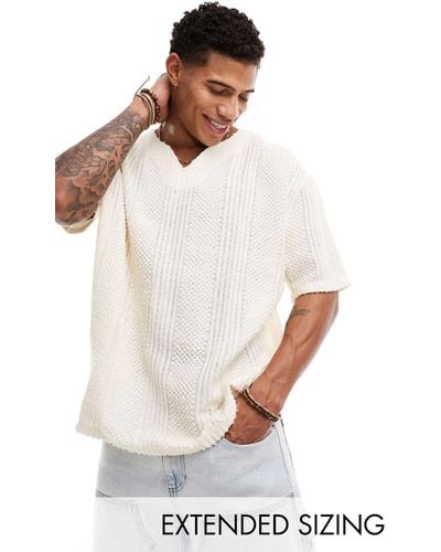 ASOS T-shirt texturé oversize avec col à encoche - beige - Blanc