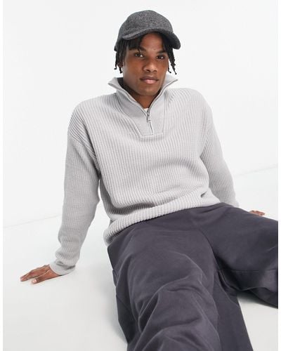 New Look Fisherman Ribbed Funnel Neck Sweater - Grey