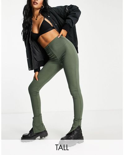 Flounce London Narrow Ribbed leggings With Side Split - Green