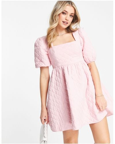 New Look Quilted Mini Smock Dress - Pink
