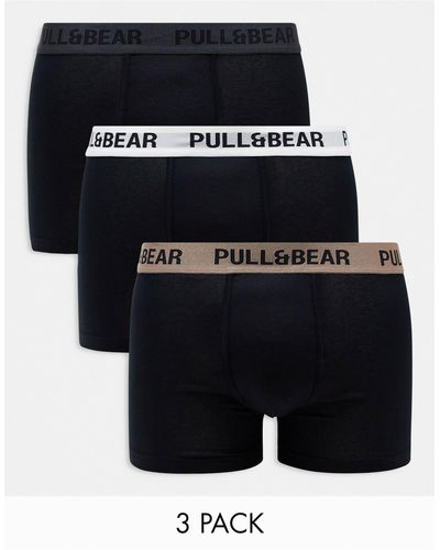 Pull&Bear Confezione da 3 paia di boxer bianchi, nude e kaki - Nero