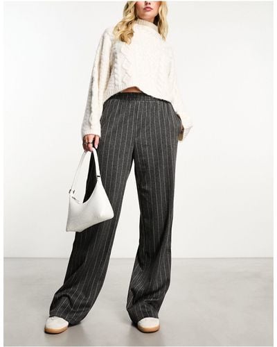 Mango Elasticated Waist Stripe Trouser - Gray