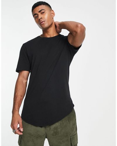Only & Sons T-shirt taglio lungo nera con fondo arrotondato - Nero