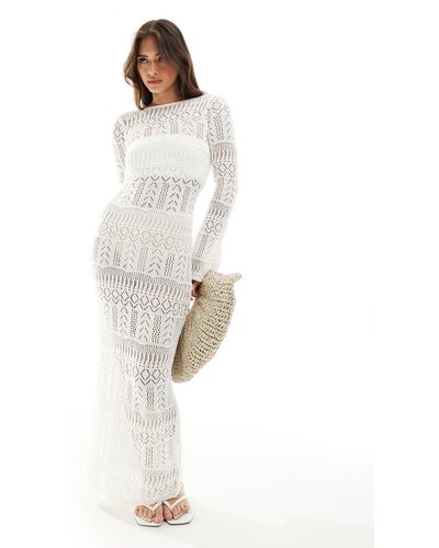 Pimkie Crochet Long Sleeve Low Back Dress - White