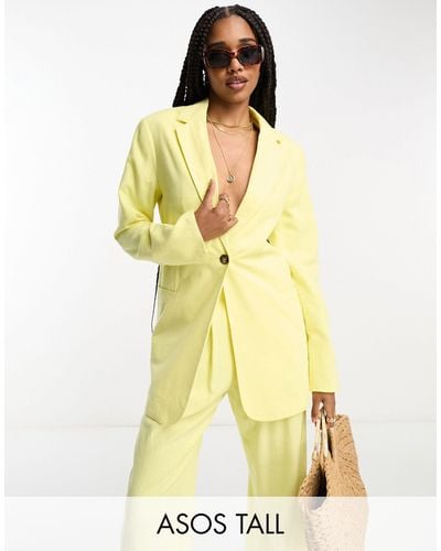 ASOS Asos Design Tall Slim Fit Suit Blazer With Linen - Yellow