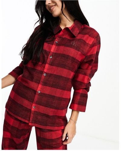 Calvin Klein Lounge Flannel Button Down Shirt - Red