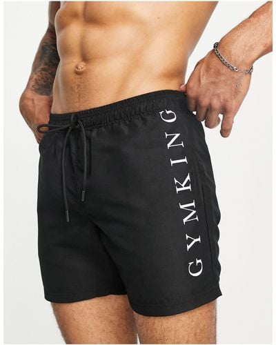 Gym King Pantaloncini da bagno neri con logo tono su tono - Nero