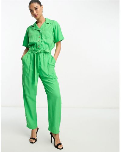 French Connection Short Sleeve Belted Jumpsuit - Green