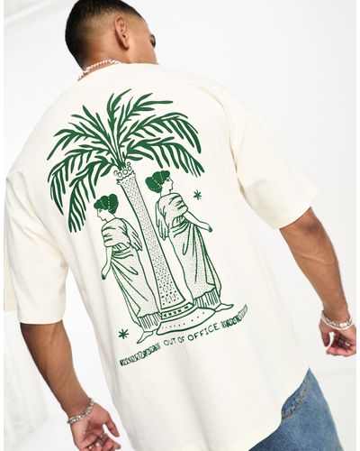 SELECTED Super Oversized T-shirt With Out Of Office Back Print - Green