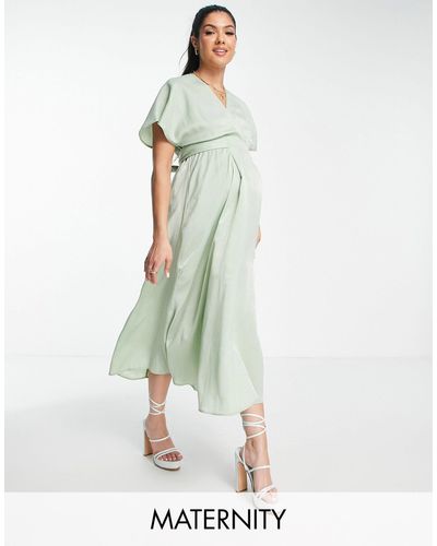 Flounce London Kimono Sleeve Midi Dress - Green