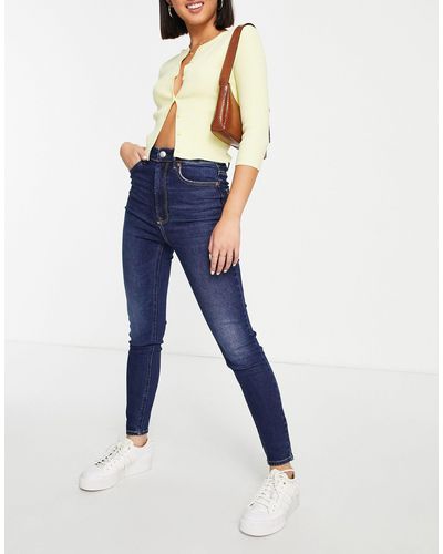 Stradivarius Jeans skinny vita alta lavaggio scuro - Blu