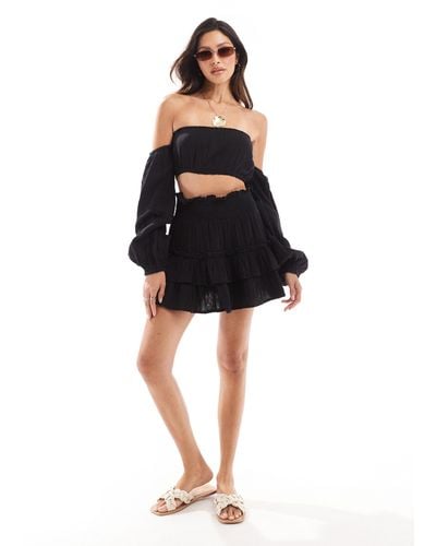 ASOS Double Gauze Ra-ra Mini Beach Skirt Co-ord - Black