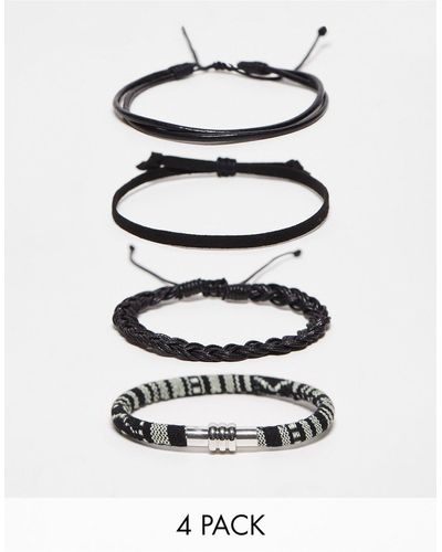 ASOS 4 Pack Leather And Woven Bracelet - White