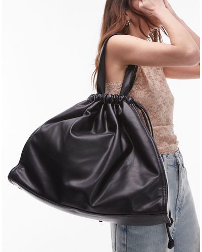 TOPSHOP Thom Oversized Tote Bag With Ruched Detail - Black