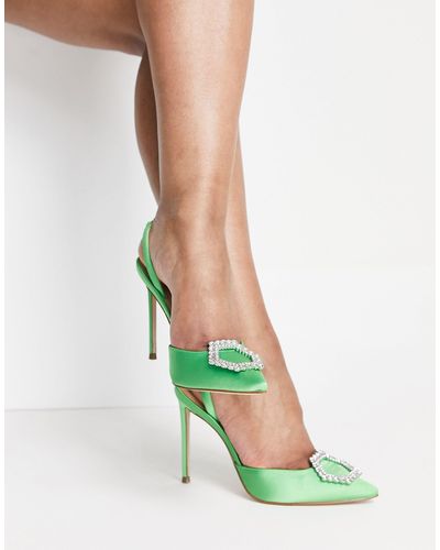 Steve Madden Vionnet Diamante Trim Heeled Shoes - Green