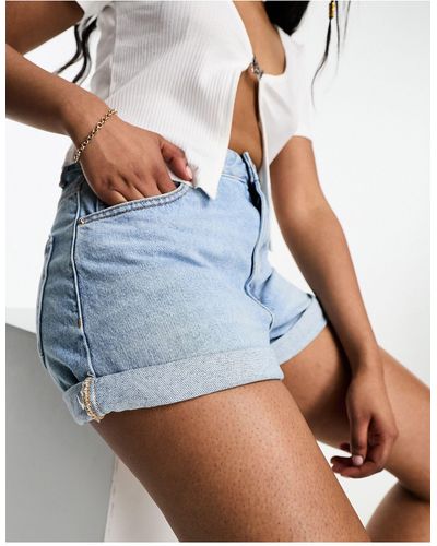 Pull&Bear High Waisted Mom Denim Shorts - Blue