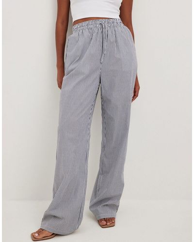 NA-KD Striped Drawstring Pants - Gray