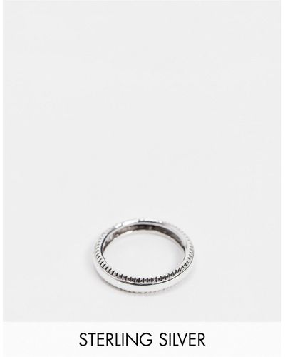 ASOS Sterling Band Ring With Textured Edge - Metallic