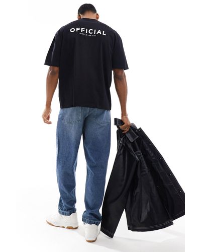 ASOS T-shirt oversize nera con scritta stampata davanti e sul retro - Blu