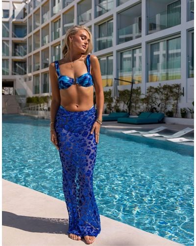 South Beach X Misha Grimes Mesh Sequin Maxi Beach Skirt - Blue