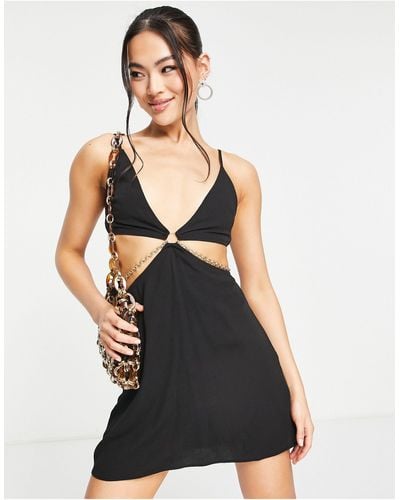Trendyol Cutout Mini Cami Dress With Chain Detail - Black