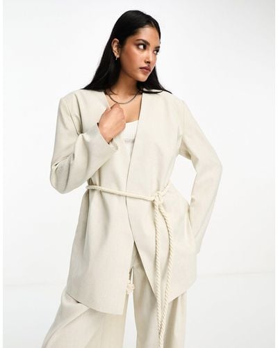 ASOS Wrap Suit Blazer With Rope Belt - Natural