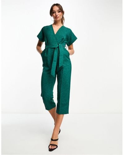 Closet Tie Waist Kimono Jumpsuit - Green