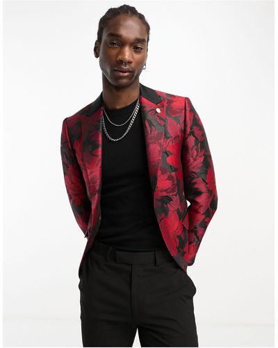Twisted Tailor Mon Floral Suit Jacket - Red