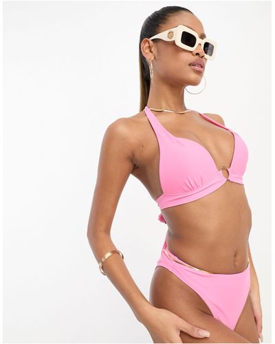 South Beach Halterneck Ring Detail Bikini Set - Pink