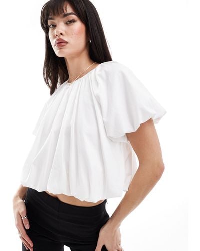 ASOS Puffball Ruched Short Sleeve Top - White