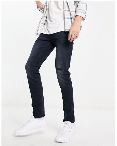 Jack & Jones Intelligence - glenn - jeans slim super stretch nero con strappi - Blu