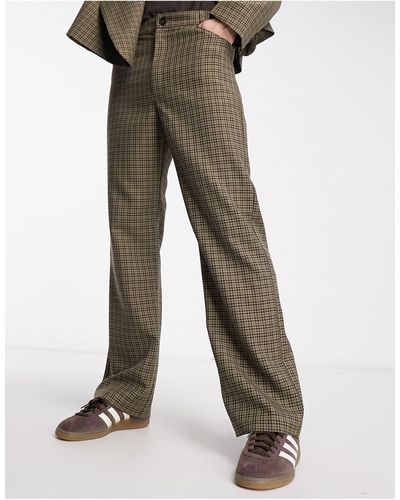 Collusion Pantaloni slim formali marroni e kaki a quadri - Multicolore