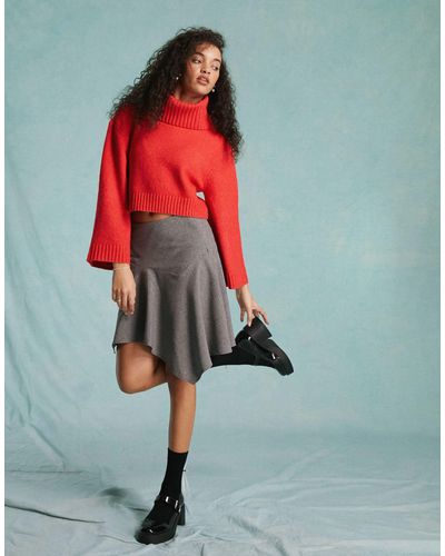 Miss Selfridge Tailored Asym Hem Mini Skirt - Grey