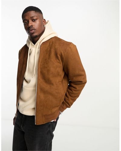 Abercrombie & Fitch Faux Suede Bomber Jacket - Natural