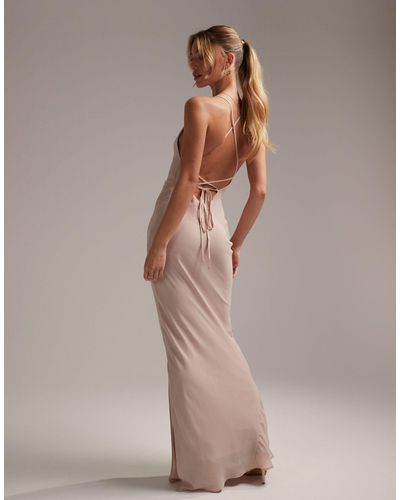 ASOS Bridesmaid Lace Up Back Maxi Slip Dress - Natural