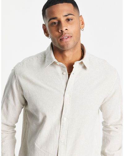 SELECTED Long Sleeve Linen Stripe Shirt - White