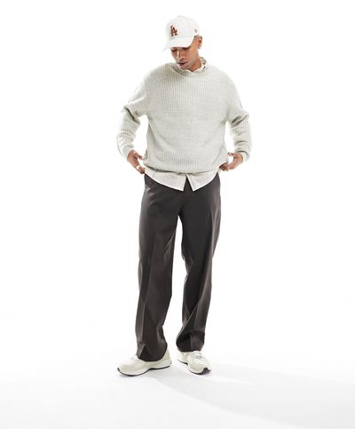 ASOS Oversized Knitted Fisherman Rib Crew Neck Sweater - White
